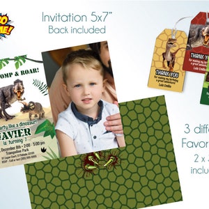 T-Rex Invitation with photo, Dinosaurs Photo Invitation, Tyrannosaurs Invitation, Tyrannosaurs favor tags, T-Rex photo Invitation. 1042H image 3