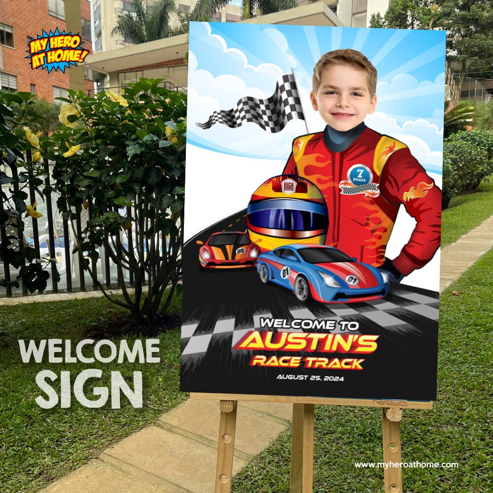 Welcome Racing Check Race Car Welcome Sign With Photo, Race Car Welcome Party, Race Car ...