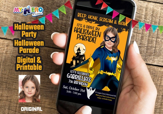 Batwoman Digital Invitation. Batwoman Halloween Party. Drive By Hallowen Parade. Super hero girls Halloween Parade. 466B Il_570xn