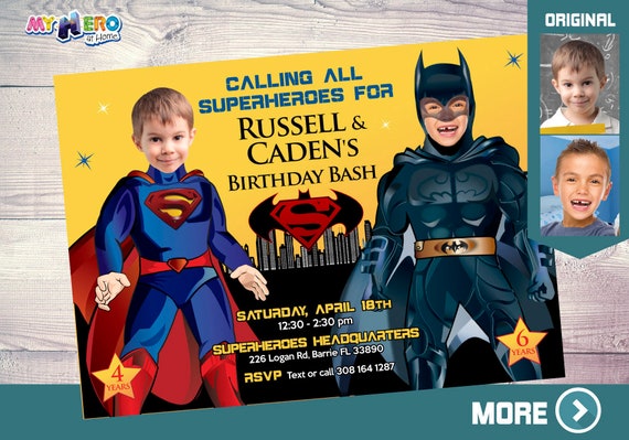Superman and Batman Invitation, Superheroes Siblings Invitation, Superman and Batman Joint Party, Batman and Superman Birthday, 068 Il_570xn