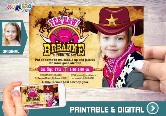 Cowgirl Birthday Invitation, Western Girl Sheriff Birthday, Cowgirl Virtual Party, Cowgirl Digital Invitation, Cowgirl Birthday Parade. 206 Il_570xn