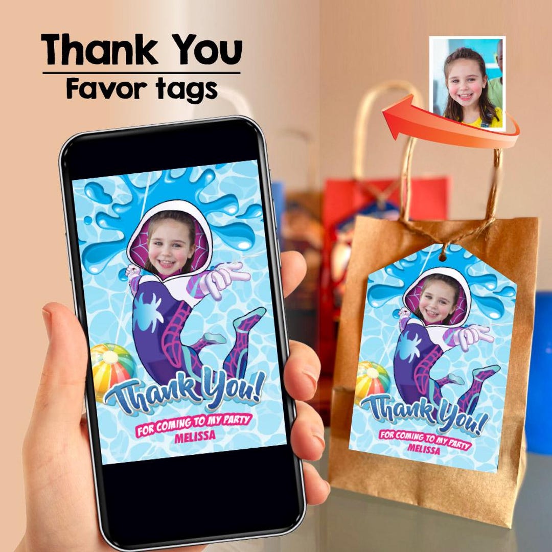Custom Gwen Stacy Pool Party Thank You With Photo, Spider-girl Pool ...