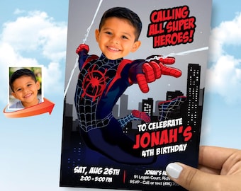 Miles Morales Spiderverse Party Invitation with Birthday Kid as the Star. 2491IN