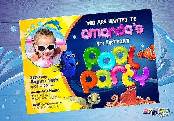 Finding Dory Pool Party Invitation. Finding Dory Pool Party Ideas. Pool Party Birthday. Finding Dory Birthday Ideas. 047 Il_570xn