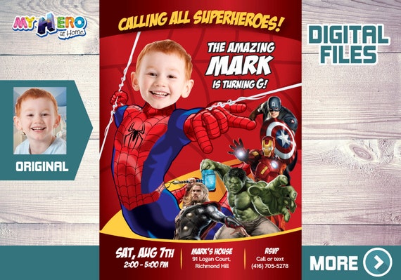 Spider-man Avengers Birthday Invitation, Spider-man Birthday, Spider-man Party, Spider-man Avengers Digital, Spider-Man Favor tags. 103 Il_570xn