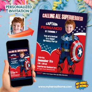 Captain America Invitation, Captain America template, Captain America invite with photo, Personalized Captain America Invitation. 074