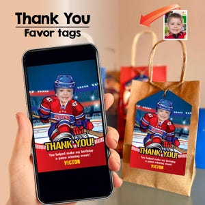 Hockey Canadiens Party Thank You with photo, Canadiens Hockey thank you, Hockey Canadiens Favor Tags, Custom Hockey goodie tags. 304TY