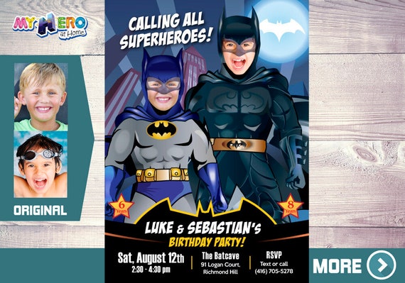 Joint Batman Invitation. Batman Invitation for Siblings. Batman Brothers Invitation. Batman themed party. Batman party for 2 boys. 425 Il_570xn