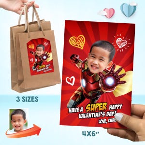 Individuell gestaltbare, ausdruckbare Iron Man-Valentinstags-Schulanhänger mit Kind als Superheld. 2242