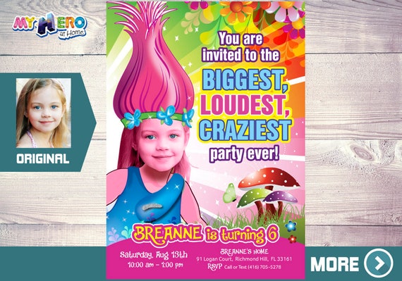 Trolls Invitation. Biggest, loudest, craziest Party. Princess Poppy Invitation. Trolls Birthday. Trolls Party. Princess Poppy Party. 202 Il_570xn