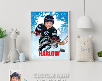 Hockey Personalized Gifts Print with kid as the mite player ( t-shirt, puzzles, decor). 2134PS