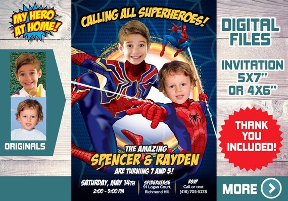 Joint Spiderman Invitation, Spiderman siblings Invitation, Joint Spiderman No way home invitation, Joint Spiderman thank you. 575C Il_570xn