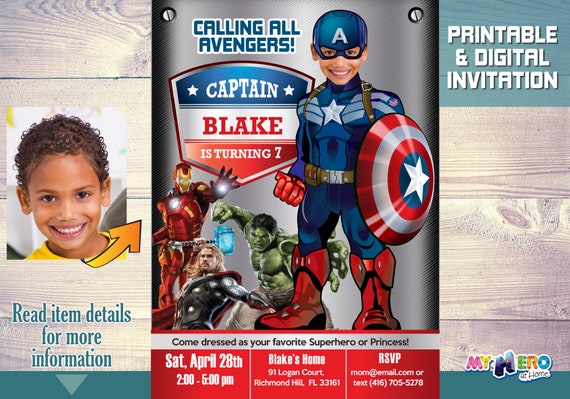 Captain America Invitation. Avengers Invitation. Avengers Birthday Invitation. Captain America Party. Capt America Invitation. 077AA Il_570xn
