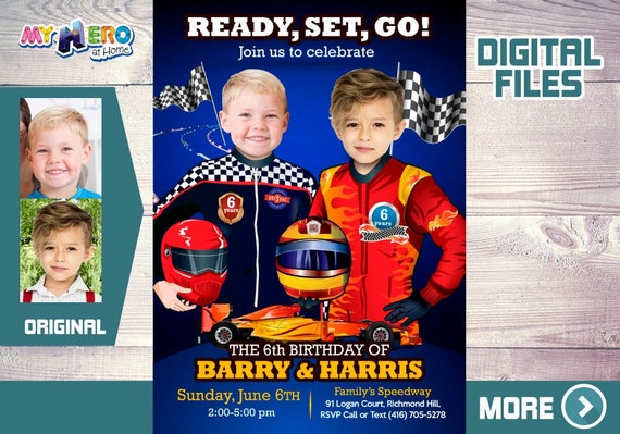 Joint Race Car party Invitation, Race Car Siblings Digital Invitation, Siblings Race Car Party, 2 kids Race Car Birthday. 316B Il_570xn