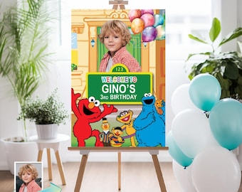 Personalized with Photo of birthday kid Sesame St Welcome Sign (Made to Order). 2447WS4