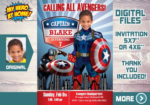 Captain America Birthday Invitation Captain America Party Captain 