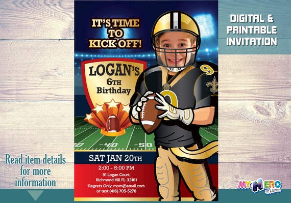 New Orleans Saints Party. Football Party Invitation. American Football Birthday Ideas. New Orleans Saints Birthday Invitation. 323 Il_570xn