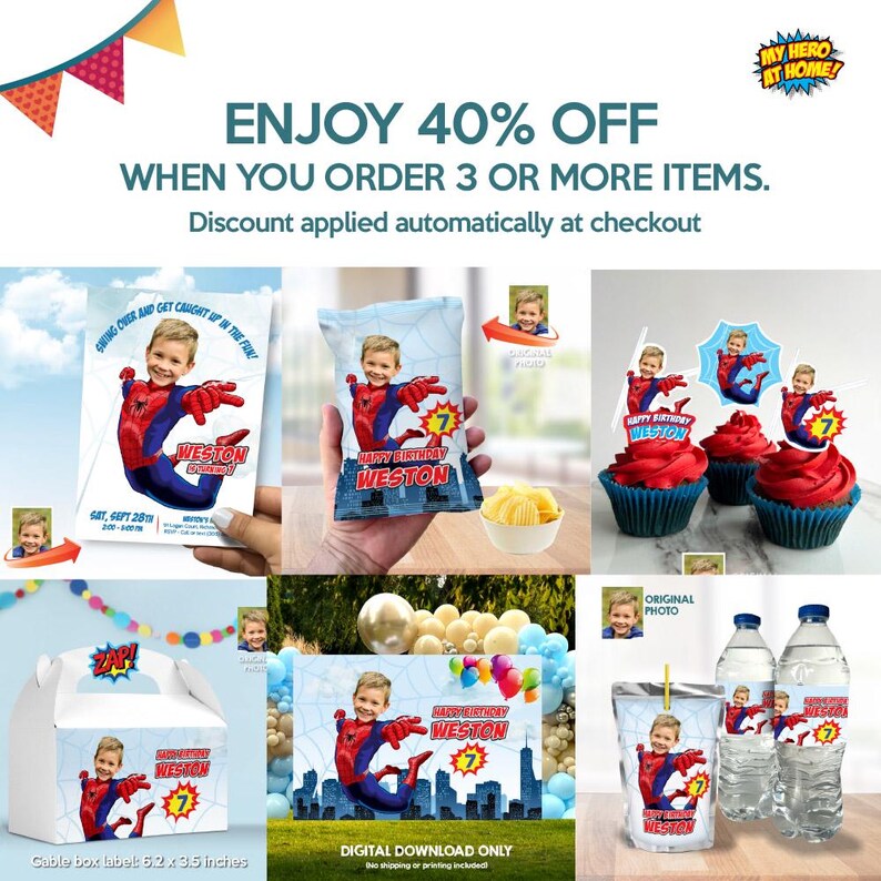 Spiderman Banner with birthday boy as the star. (2x6', Portrait, vertical). 978BBV image 3