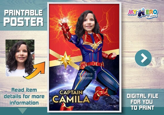 Captain Marvel Custom Poster. Turn your little girl into the powerful Captain Marvel. Super Heroine Poster. Poster Captain Marvel. 373 Il_570xn
