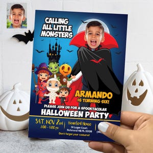 Little Dracula Halloween Invitation with photo, Dracula Halloween Birthday, Dracula Halloween Party, Dracula digital Invitation.  314