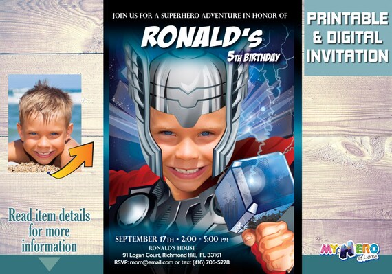 Thor Birthday Invitation. Turn your boy into Thor. Thor Birthday Party. Avengers Endgame Party Ideas. Thor Avengers Birthday Ideas. 126 Il_570xn