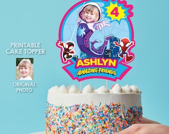 Customized Gwen Stacy Cake topper with your little girl as the Spidergirl. 2039CT