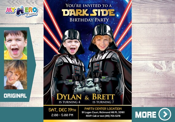 Joint Darth Vader Birthday. Dark Side Siblings Invitation. Joint Dark Side Party Ideas. Darth Vader Siblings Party. 2 Darth Vader Party. 424 Il_570xn