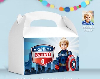 Personalized Captain America Candy box with photo (Capt America Party favors, Giveaways Boxes). 075GB