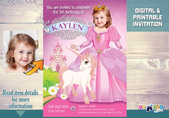 Princess Birthday Invitation, Princess Digital Invitation, Princess Unicorns theme party, Custom Princess Party. 242 Il_570xn