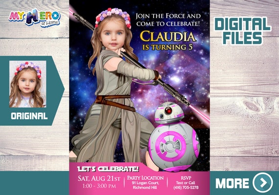 Star Wars Pink birthday Invitation, Pink Jedi Rey Invitation, Pink Star Wars Party, Pink Jedi Rey theme party. 392 Il_570xn