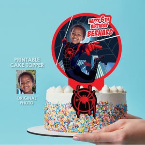 Miles Morales Cake topper with photo, Miles Morales printable cake decor, Miles Morales DIY cake, Spider-Verse cake topper with photo. 399CT