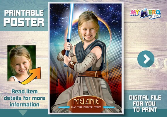 Girl Star Wars Poster. Jedi Rey Poster. Custom Star Wars Poster for girls. Girl Star Wars Room Decor. Girl Star Wars Party Decor. 361 Il_570xn