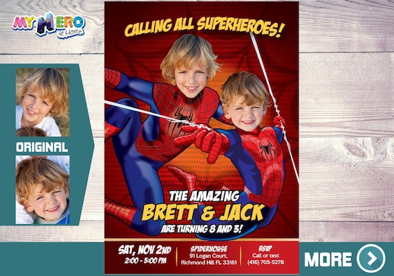 Spider-Man Siblings Invitation, Spiderman Brothers Invitation, Spiderman Siblings Birthday, Joint Spiderman Birthday, 2 Spiderman Party, 106 Il_570xn