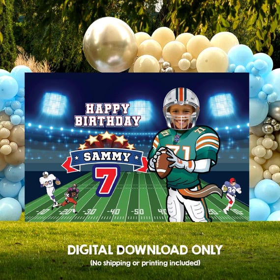Banner fotografico personalizzato con scritta Happy Birthday, stadio di calcio all'aperto, con nome, poster per bambini e ragazzi, decorazione
