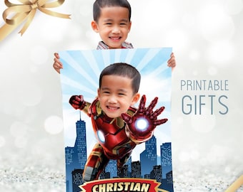 Iron Man Gifts with child as his favorite Superhero, Ironman Print with photo. 2333GF