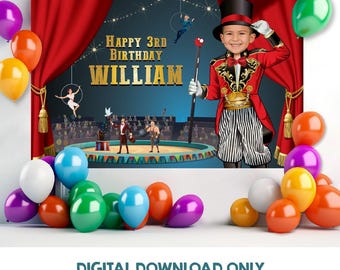 Circus Ringmaster Birthday Backdrop, Custom Carnival Banner (Digital Download). 2371BB