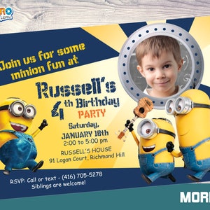 Minions Birthday Invitation with photo, Minions Digital Invitation, Minions party template, Minions theme Party, Minions flyer invite. 041