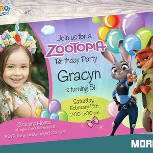 Zootopia Birthday Invitation for Girls, Zootopia photo Invitation, Zoopotia Digital Invitation, Zootopia Virtual Birthday. 053