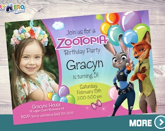 Zootopia Birthday Invitation for Girls, Zootopia photo Invitation, Zoopotia Digital Invitation, Zootopia Virtual Birthday. 053