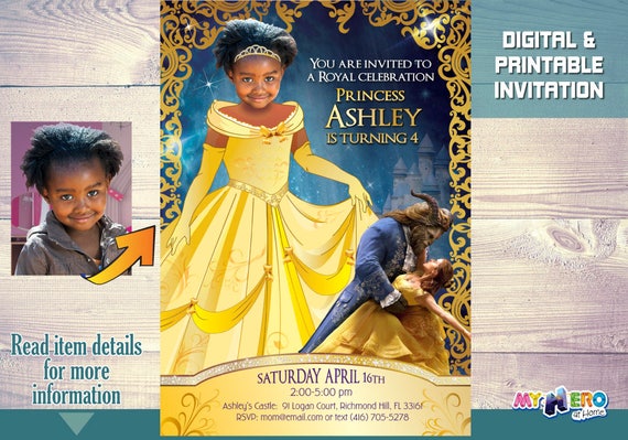 Beauty and the Beast Invitation with your girl as Princess Belle. Make her the star of her Princess Belle invitation. Belle Birthday. 252 Il_570xn