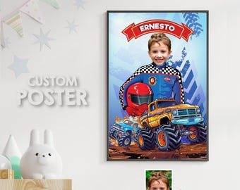 Monster Truck Print with photo, Printable Monster Truck Gifts, Monster Truck Smash Crash decor, Monster Trucks bedroom decoration. 994