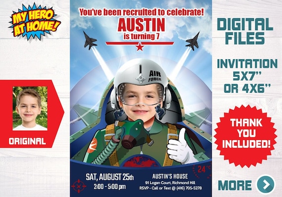 Air Force Invitation, Air Force birthday, Jet Pilot invitation, Jet Fighter Invitation, Jet Pilot thank you. Air Force theme party. 1082 Il_570xn