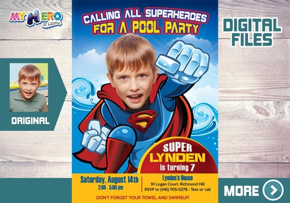 Superman Pool Party Invitation, Superman Water Party, Superman Water Slide, Superman Splash Party, Superman Thank You. 356 Il_570xn