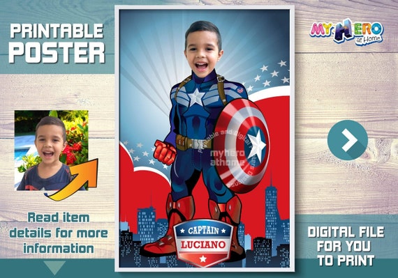Captain America Custom Poster. Turn your boy into Captain America for his own unique Superhero Poster. Captain America Decoration. 365 Il_570xn