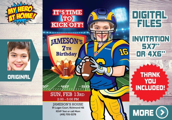 Angeles Rams Birthday Invitation, Angeles Rams theme Party, Angeles Rams digital invitation, Angeles Rams thank you, Rams favor tags. 566C Il_570xn