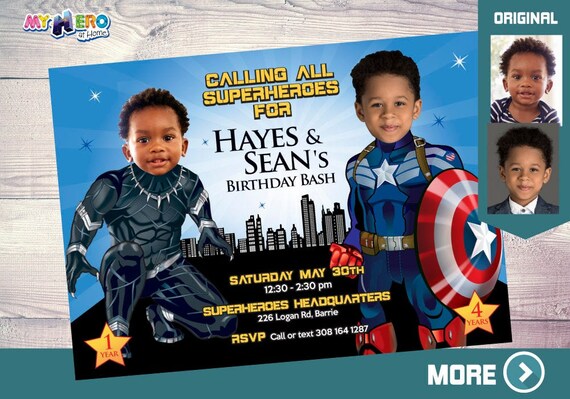 Captain America and Black Panther Invitation, Joint Avengers Party, Black Panther and Captain America Birthday Party Invitation. 163 Il_570xn
