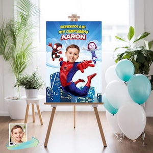 Letrero de bienvenida de fiesta, Cartel de bienvenida para fiesta, Cartel Bienvenidos cumpleaños thema Spidey. 2282WS