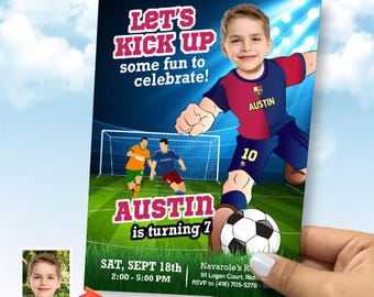 Custom Barcelona Fußball Geburtstagseinladung mit Foto, Futbol Party Vorlage, Fußball Geburtstag digital, Invita Futbol de Barcelona. 2361 IN