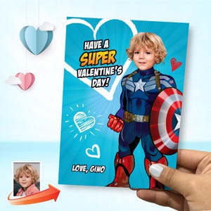Biglietti di San Valentino di Capt America con foto, biglietti di San Valentino a tema Capt America, biglietti di San Valentino digitali di Capt America, biglietti di San Valentino per bambini di Capt America. 2243B
