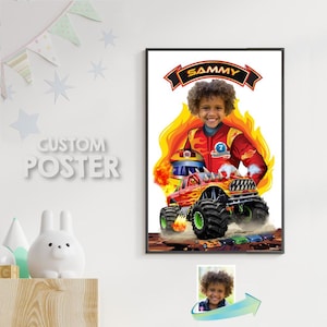 Monster Truck Print with photo, Printable Gifts for Monster Trucks fans, Monster Truck backdrop, Monster Trucks bedroom theme decor. 2000PG